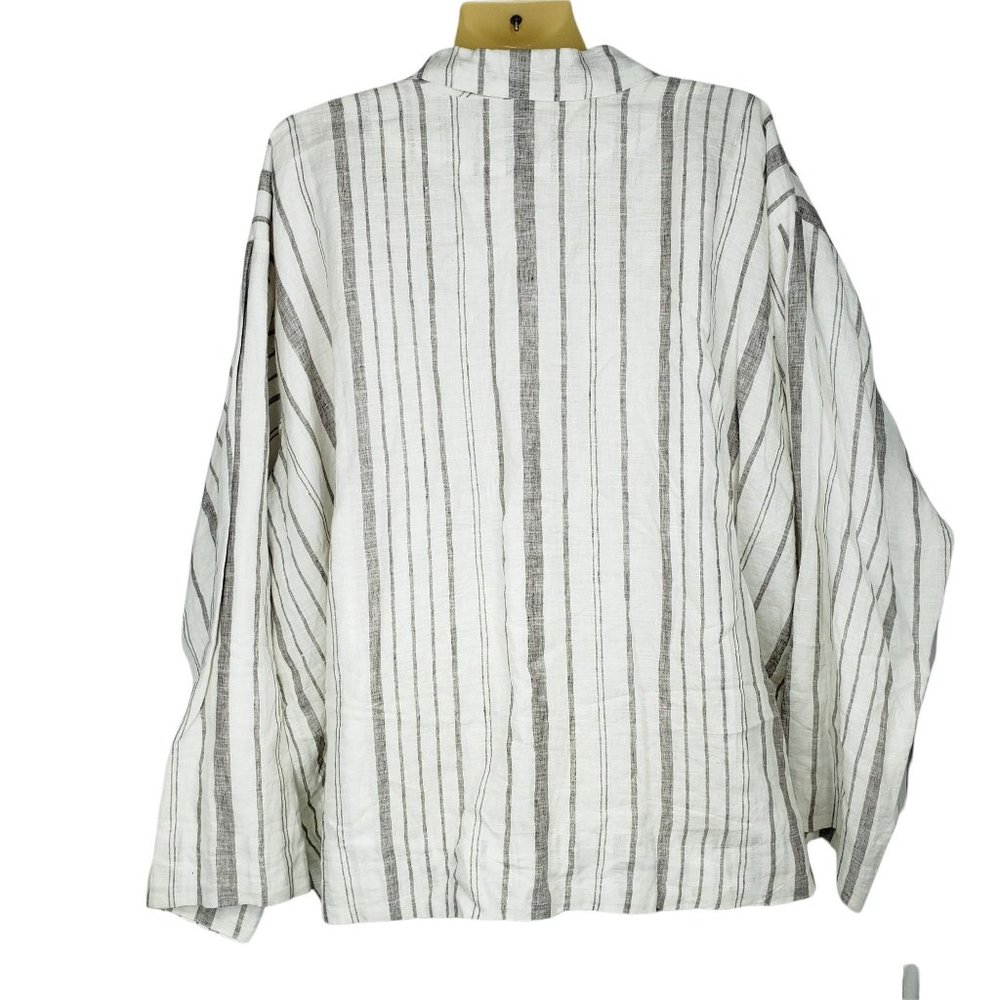 NWT Johnny Was Zona Stripe Linen Jacket Gray & White Women's Size XL - Picture 5 of 12